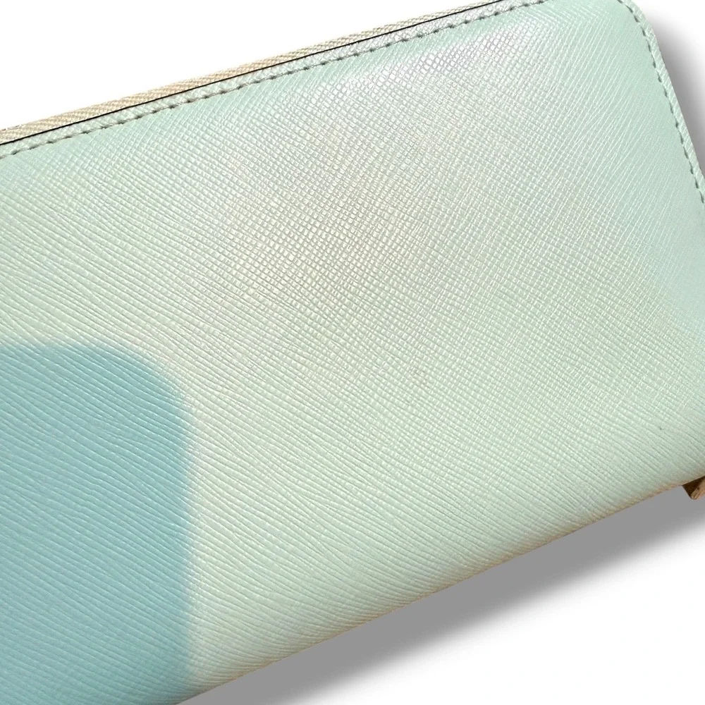 Kate Spade New York Wallet Womens Aqua White Saffiano Leather Zip Around